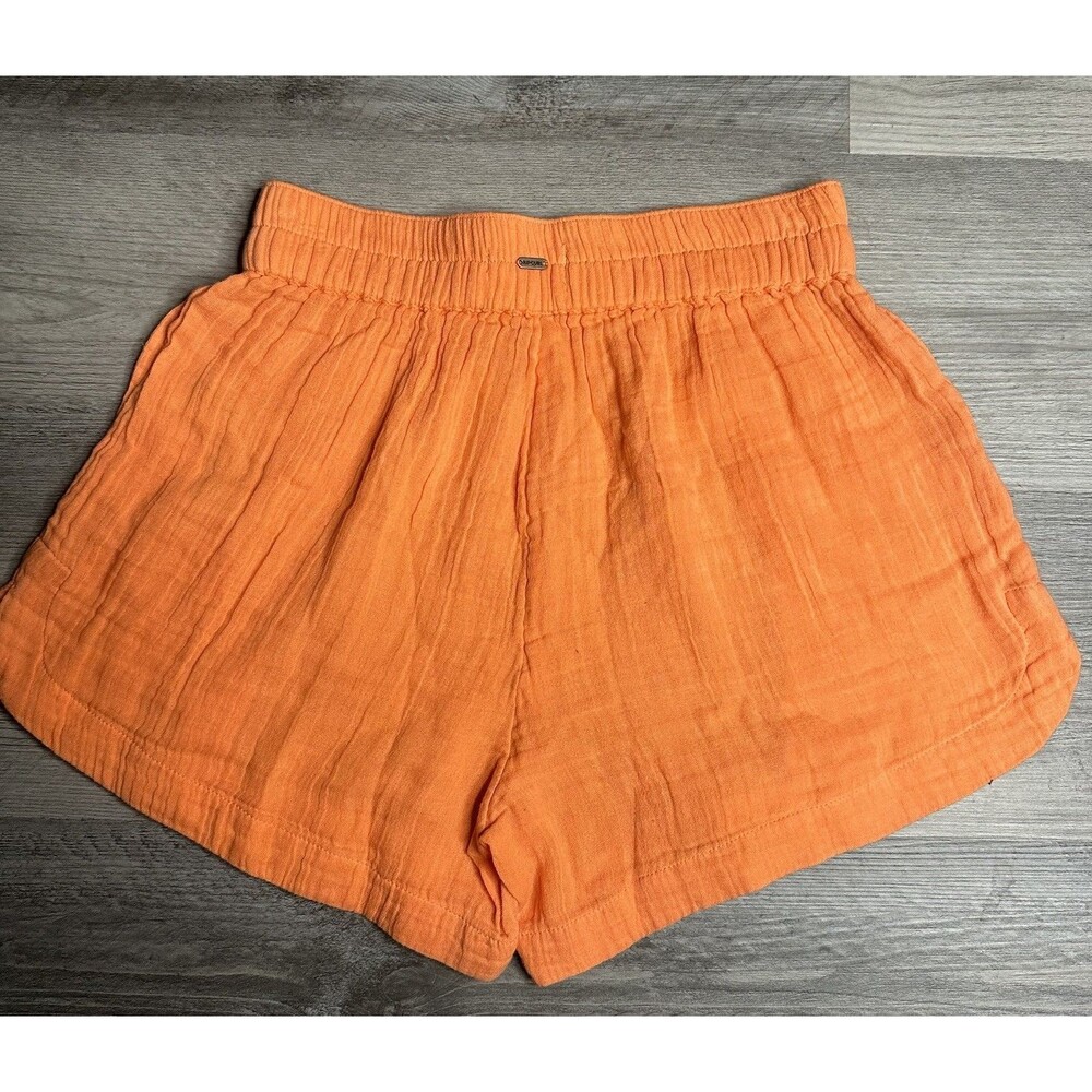 Rip Curl Premium Surf Gauze Shorts Womens Size XS Orange Crinkle Cotton Beach